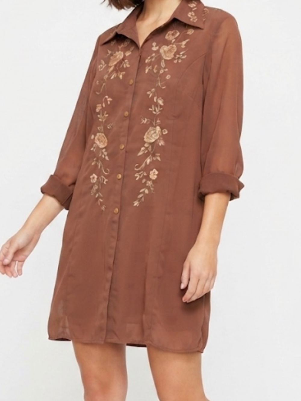 Vintage 90’s Maggie Sweet Brown Embroidered Women’s Floral Tunic Dress Size M